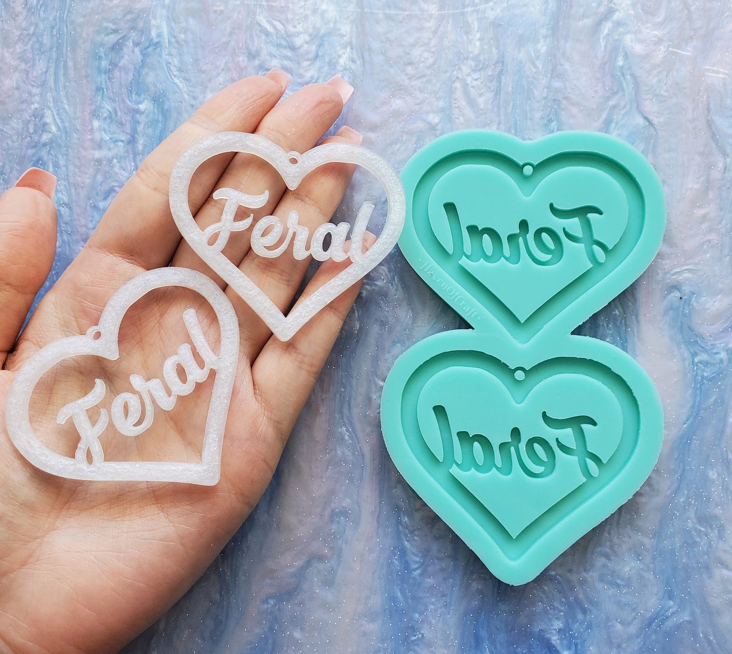 Made to Order - Feral Heart Shiny Silicone Earring Mold- Made with Acrylic Blanks