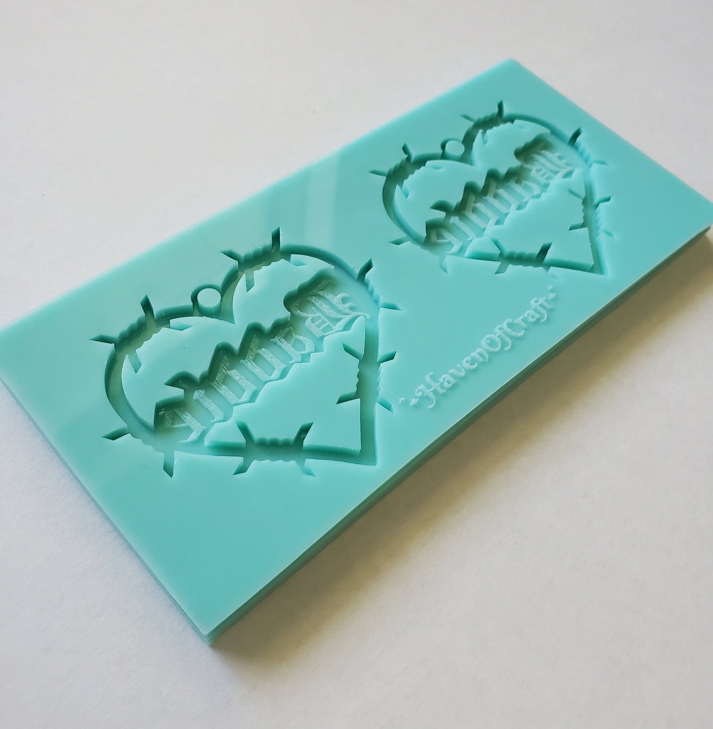 Made to Order - Baddie Barbed Wire Heart Earring Mold - shiny silicone mold