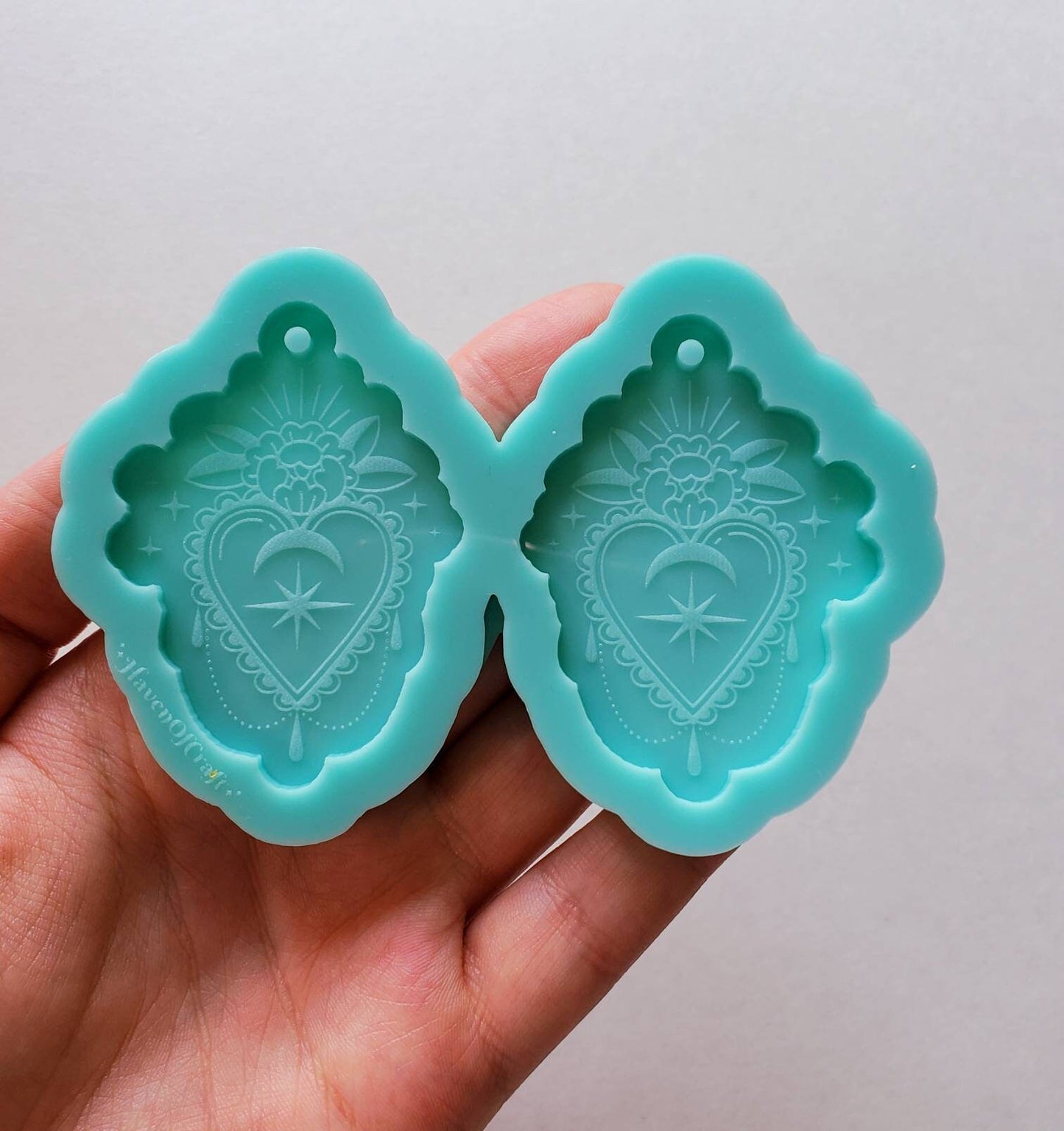 Made to Order - Celestial heart Shiny Silicone Earring Mold- Made with Acrylic Blanks