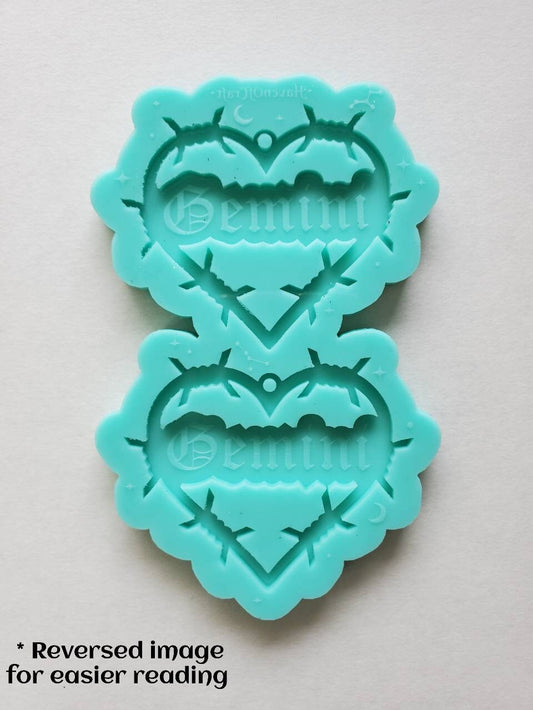 Made to order -  Gemini Barbed Heart earring silicone mold -shiny silicone mold