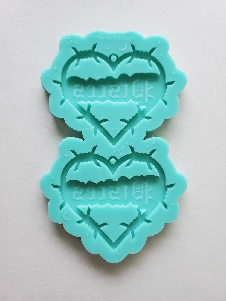 Made to order - Pisces Barbed Heart earring silicone mold -shiny silicone mold