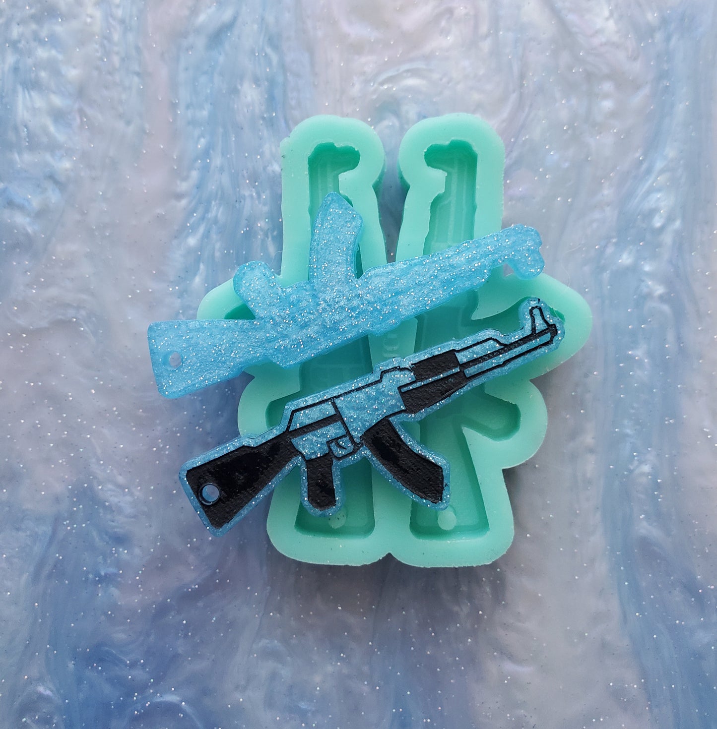 Made to Order - Gun /2 engraving option / shiny silicone earring mold