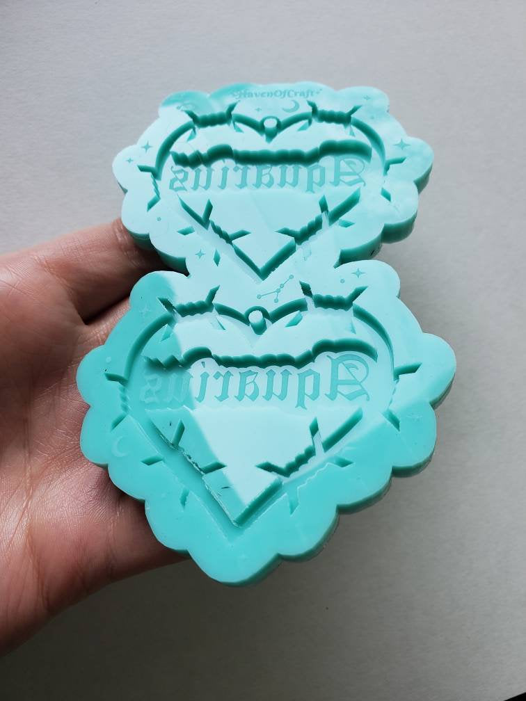 Made to order - Aquarius Barbed Heart earring silicone mold -shiny silicone mold