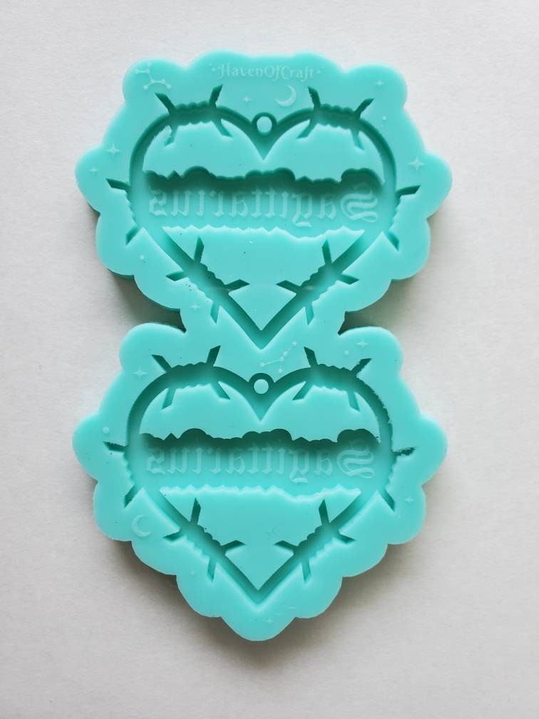 Made to order - Sagittarius Barbed Heart earring silicone mold -shiny silicone mold