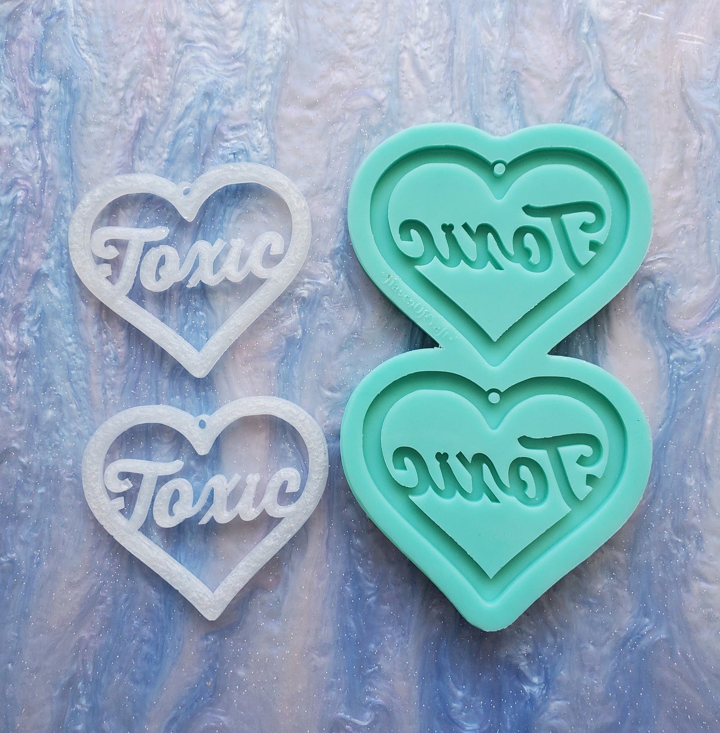 Made to Order - Toxic Heart Shiny Silicone Earring Mold- Made with Acrylic Blanks