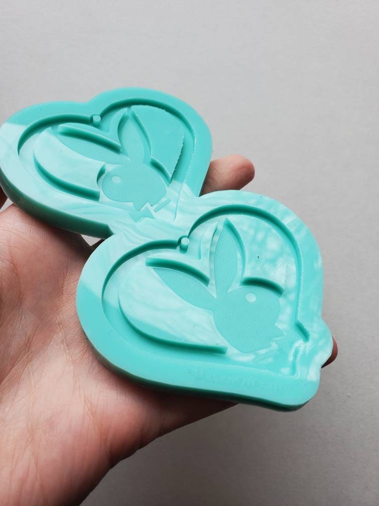 Made to Order - Large Bunny Heart Shiny Silicone Earring Mold- Made with Acrylic Blanks
