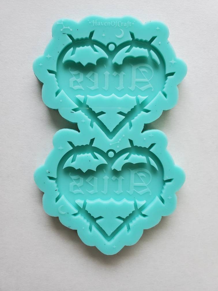 Made to order - Aries Barbed Heart earring silicone mold -shiny silicone mold
