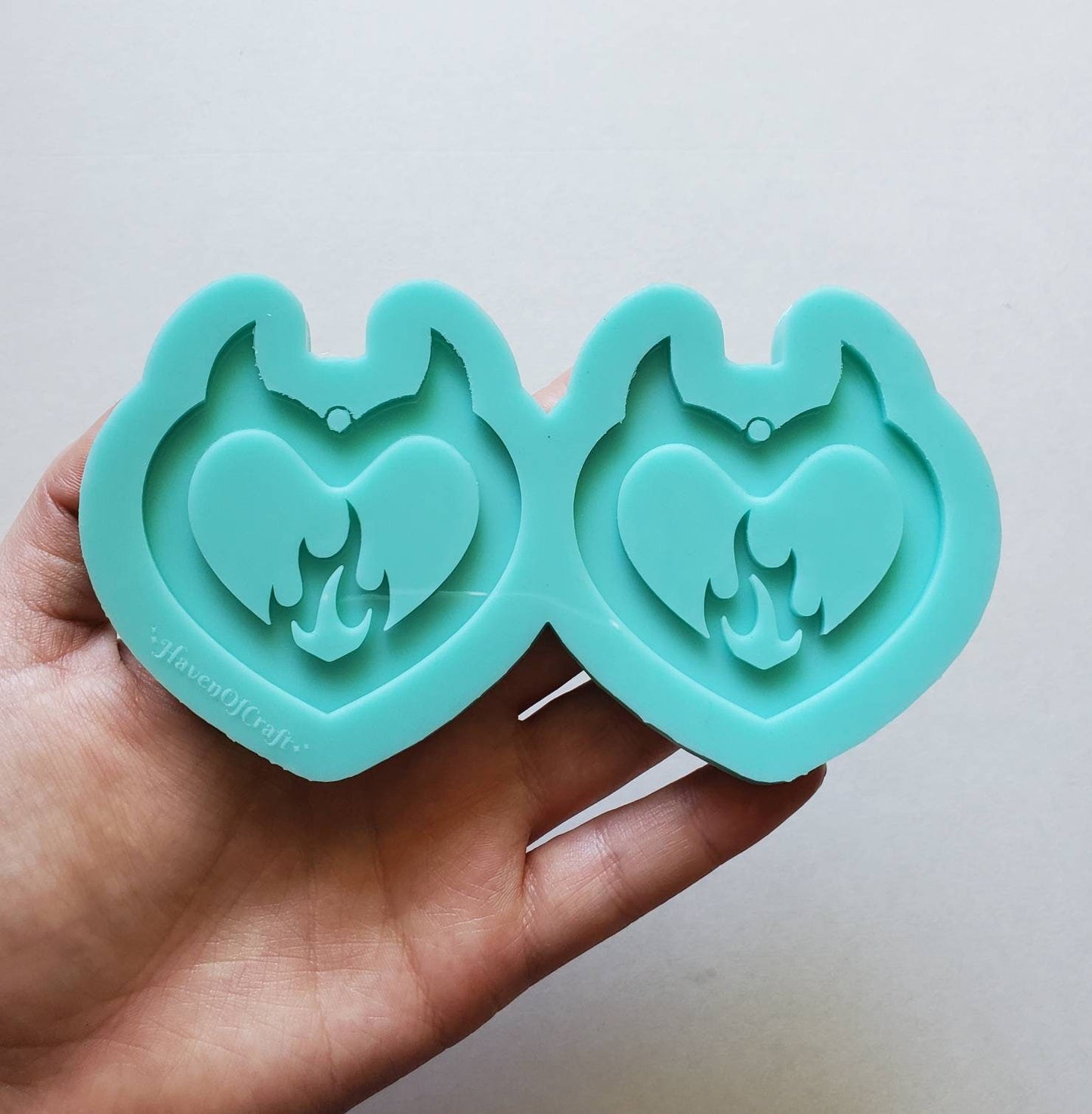 Made to order- Fire Heart shiny silicone earring mold