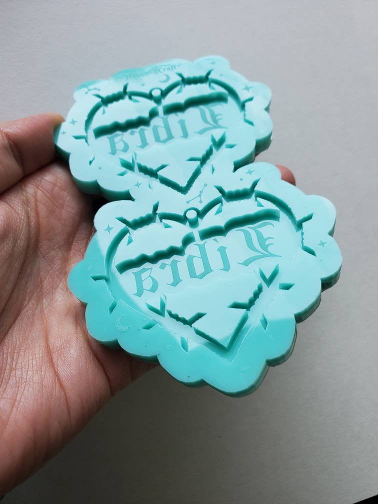 Made to order - Libra Barbed Heart earring silicone mold -shiny silicone mold