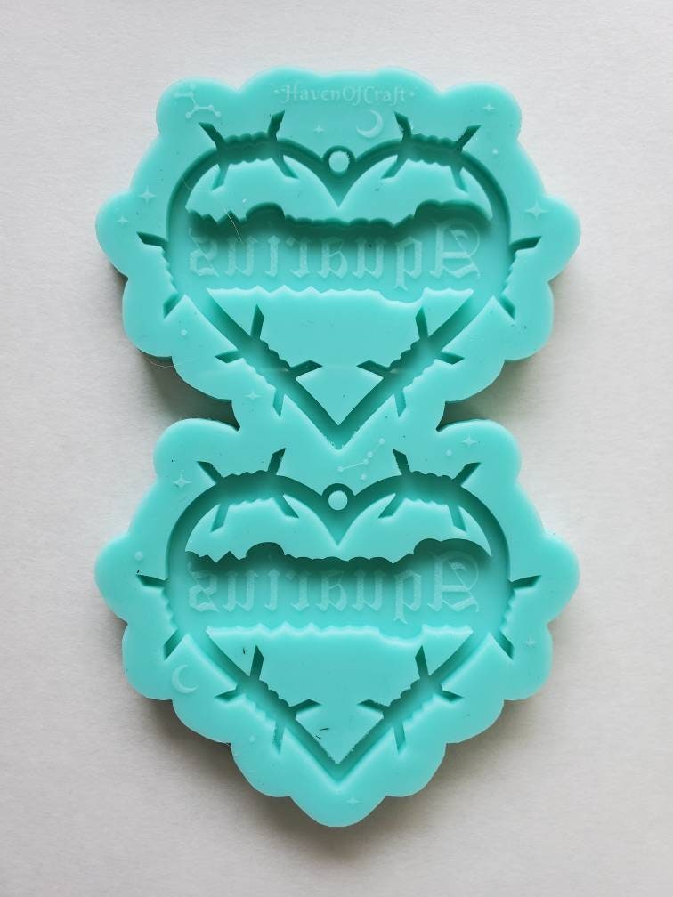 Made to order - Aquarius Barbed Heart earring silicone mold -shiny silicone mold