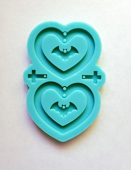 Made to order - Heart bat and cross shiny earring silicone mold - made with acrylic blank