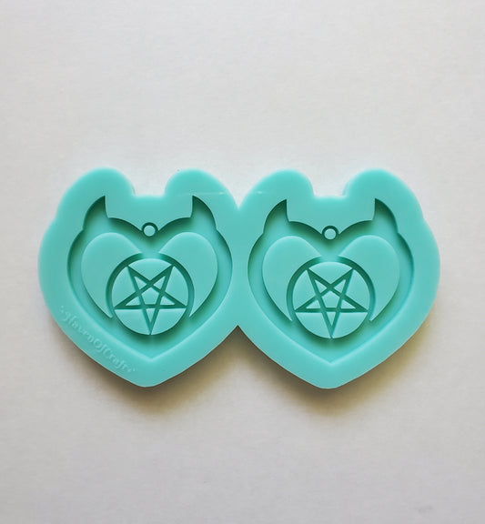 Made to order-Pentagram Demon Heart shiny silicone earring mold