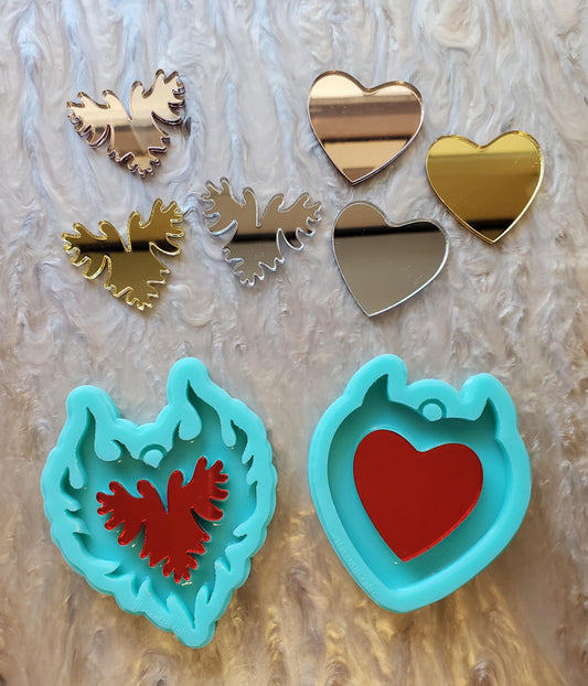 Flaming Heart or Horn Mirror Keychain/ 4 colors of mirror to choose from/ 2 Mold style to choose from -Made to order