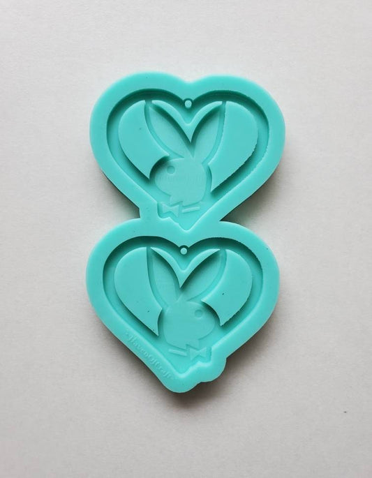 Made to Order - Large Bunny Heart Shiny Silicone Earring Mold- Made with Acrylic Blanks