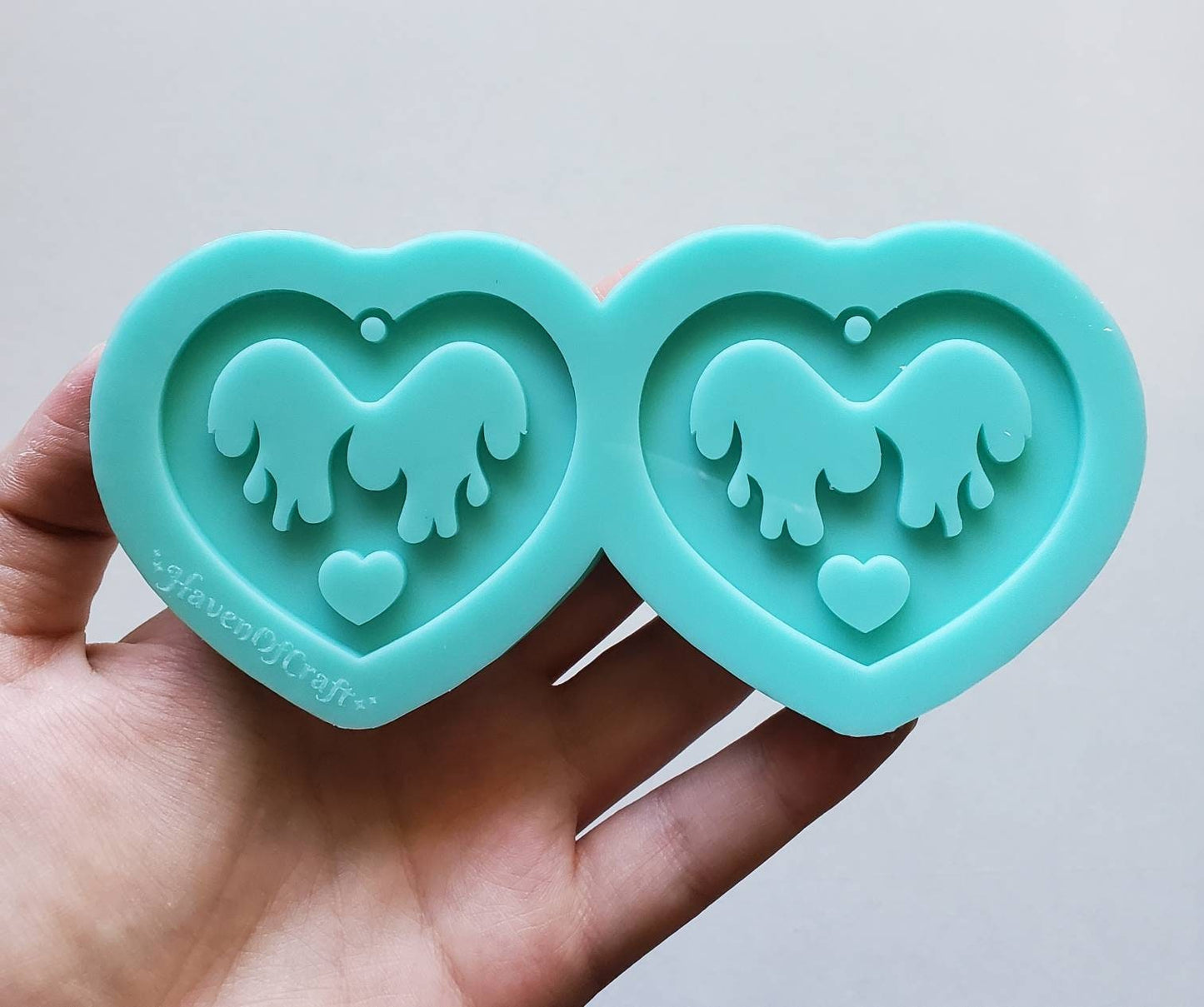 Made to Order - Flame Heart Earrings Mold - shiny silicone mold - 2 size available