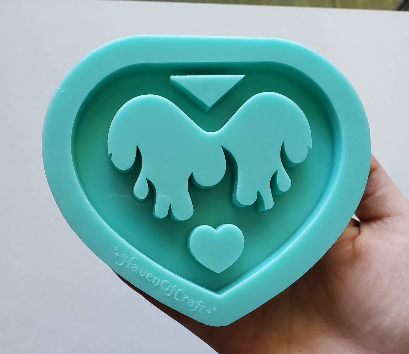 Made to Order - Flame Heart Tsurikawa Mold 2 sizes - Made with Acrylic Blank, shiny silicone mold