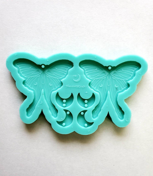 Made to order - Luna moth and moon earring silicone mold -shiny silicone mold