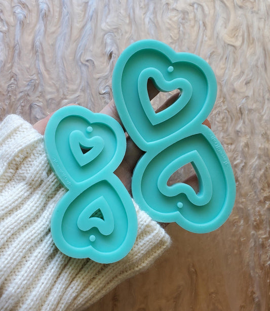 Plain Long Heart outline Earring shiny silicone mold -2 size available -Made to order