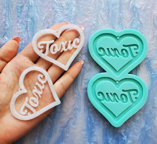 Made to Order - Toxic Heart Shiny Silicone Earring Mold- Made with Acrylic Blanks