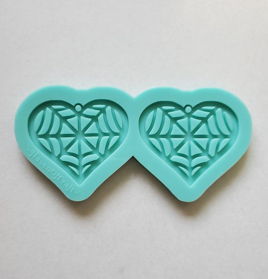 Made to order -Heart spider web shiny silicone earring mold