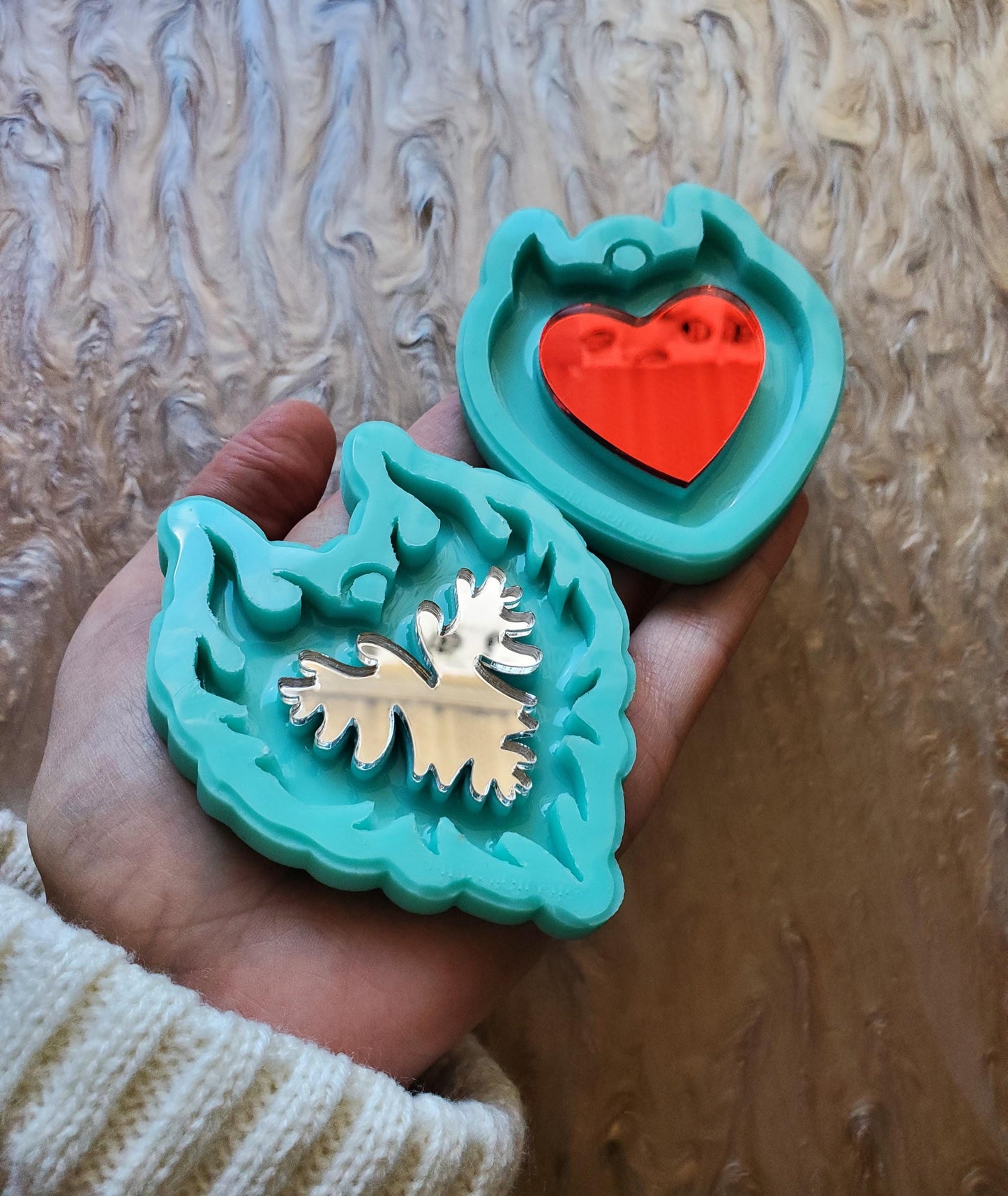 Flaming Heart or Horn Mirror Keychain/ 4 colors of mirror to choose from/ 2 Mold style to choose from -Made to order