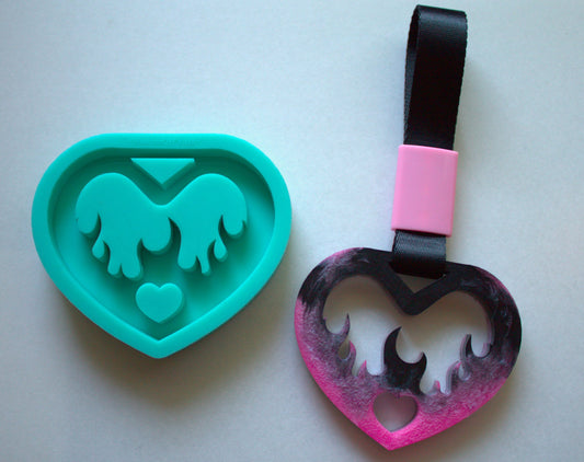 Made to Order - Flame Heart Tsurikawa Mold 2 sizes - Made with Acrylic Blank, shiny silicone mold