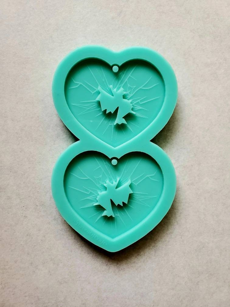 Made to order -  Cracked Heart Earring shiny silicone mold