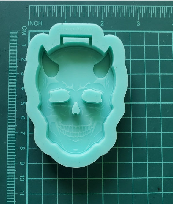 Made to Order - Skull With Horns Tsurikawa Mold 2 sizes - Made with Acrylic Blank, shiny silicone mold