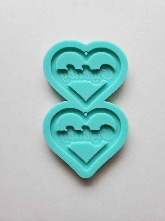 Made to Order - Crybaby Heart Shiny Silicone Earring Mold- Made with Acrylic Blanks