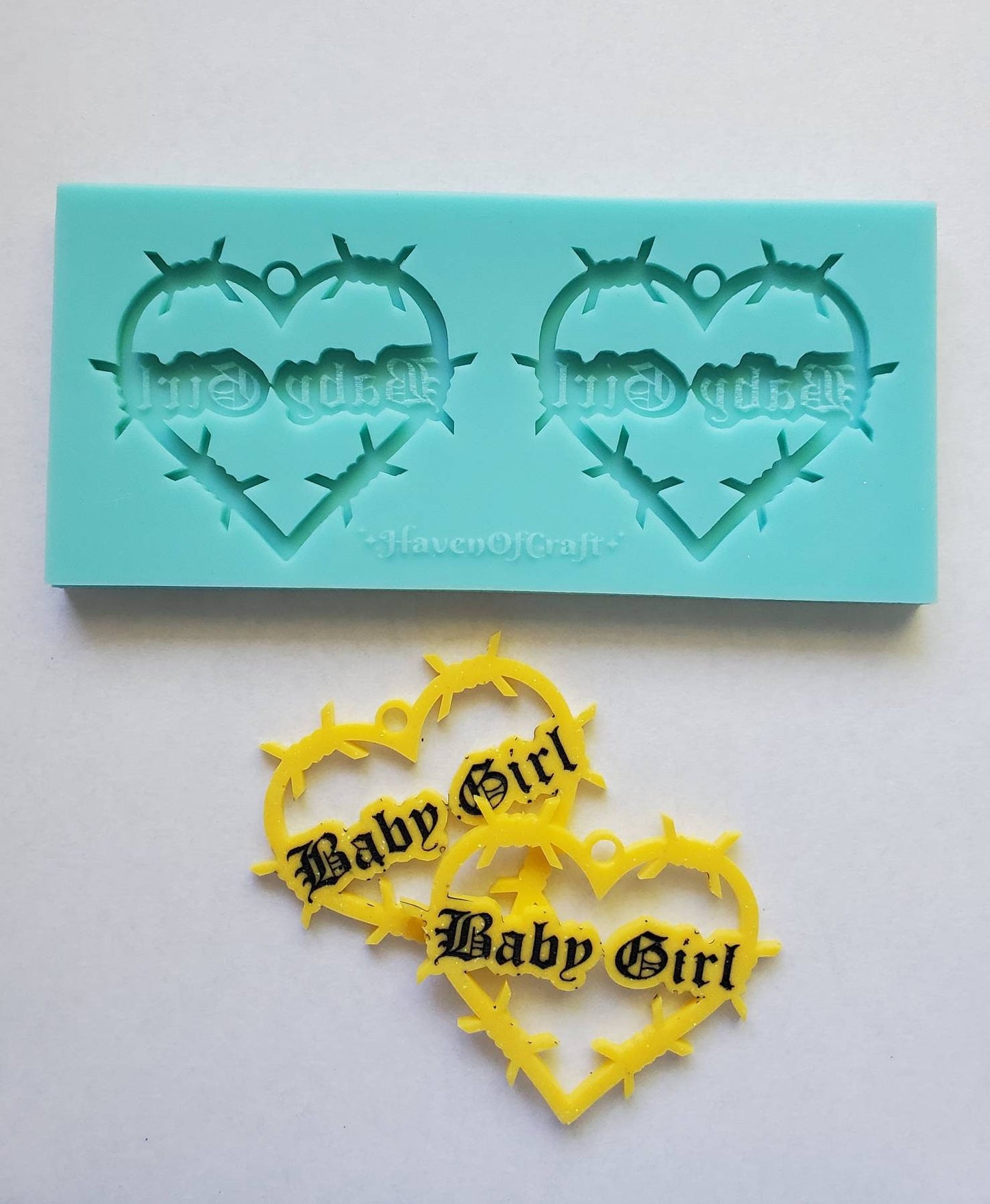 Made to Order - Baby Girl Barbed Wire Heart Earring Mold -Shiny silicone mold