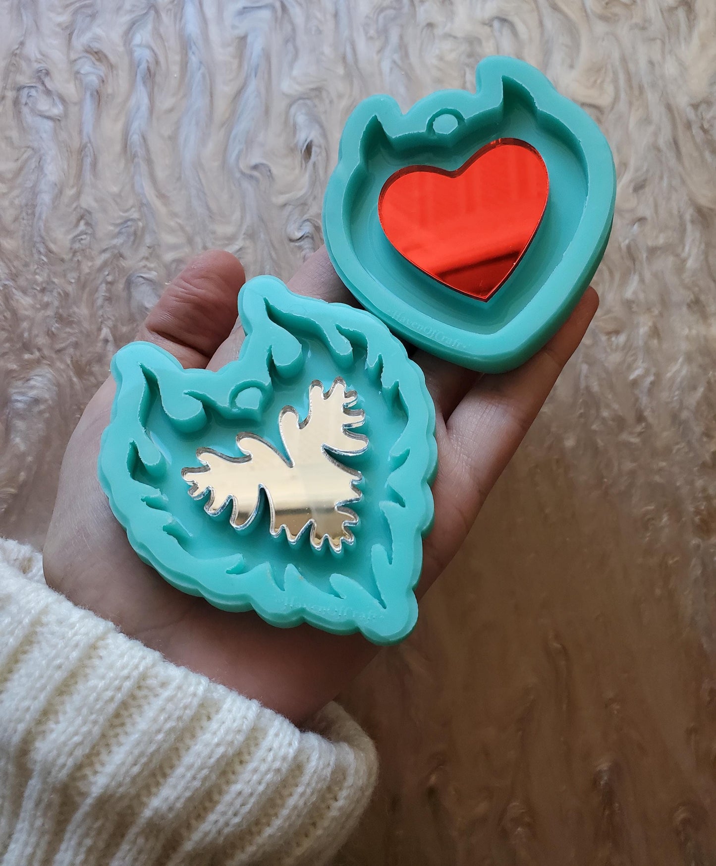 Flaming Heart or Horn Mirror Keychain/ 4 colors of mirror to choose from/ 2 Mold style to choose from -Made to order