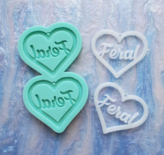 Made to Order - Feral Heart Shiny Silicone Earring Mold- Made with Acrylic Blanks