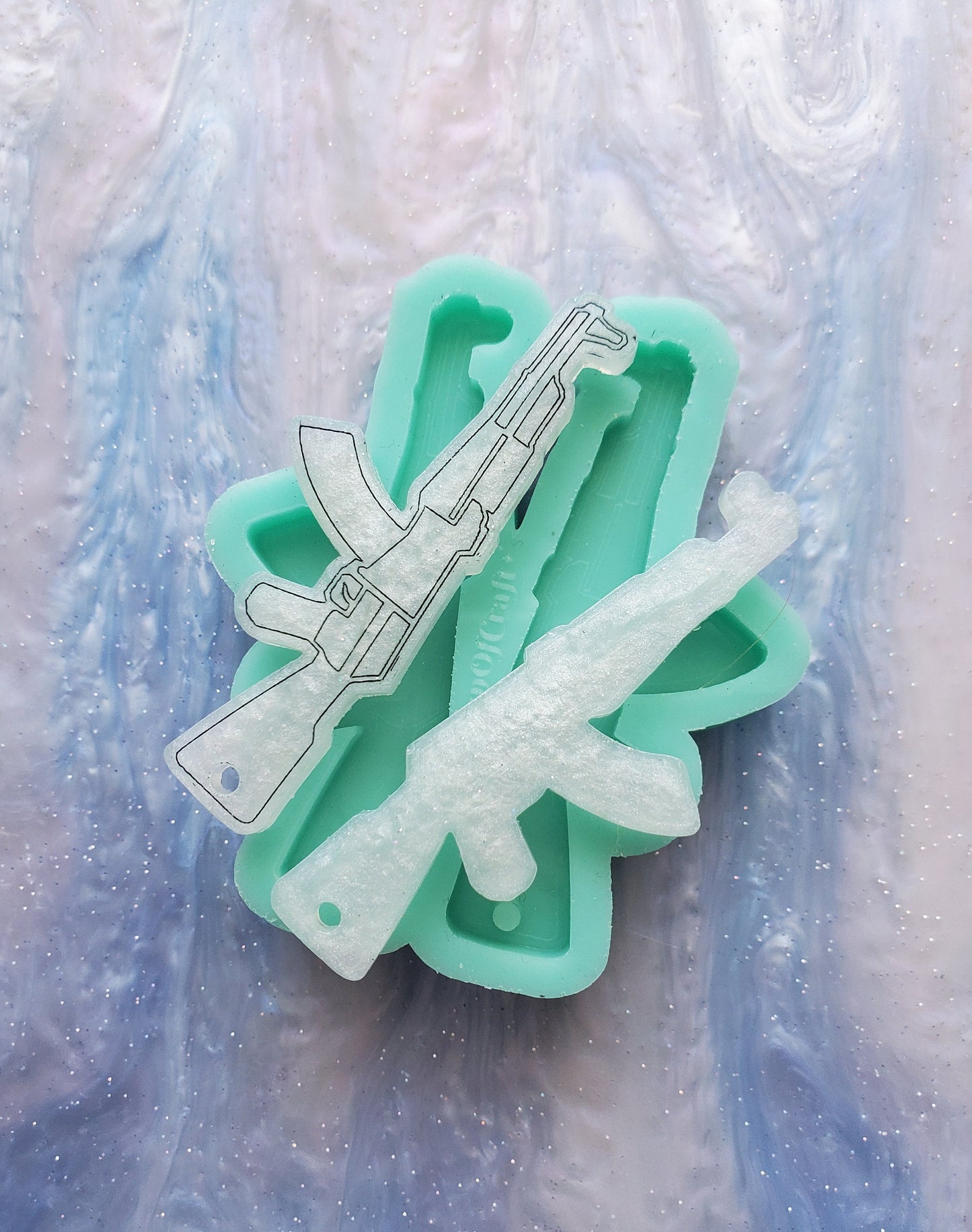 Made to Order - Gun /2 engraving option / shiny silicone earring mold