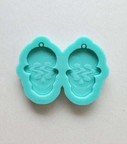 Made to order - Trippy Skulls shiny earring silicone mold - made with acrylic blank