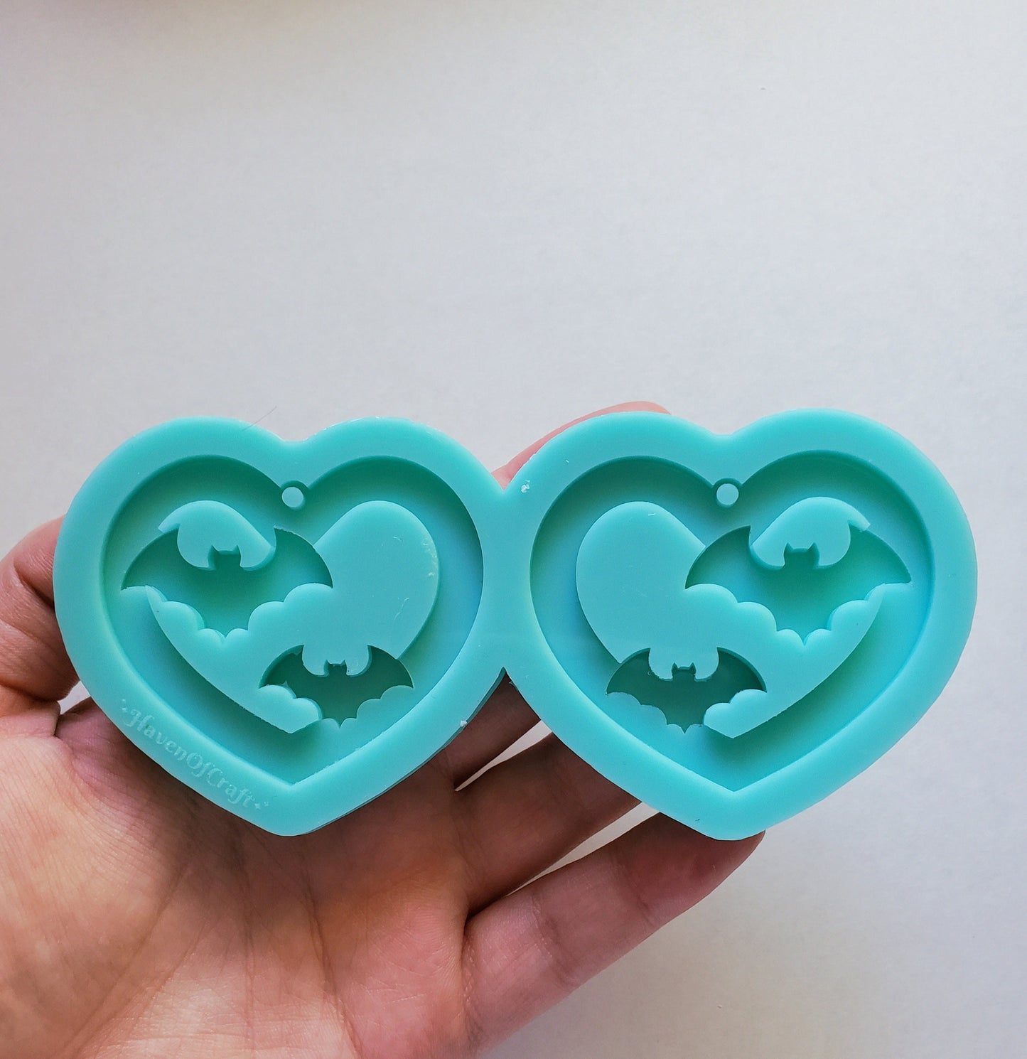 Made to order - Heart bat shiny earring silicone mold - made with acrylic blank